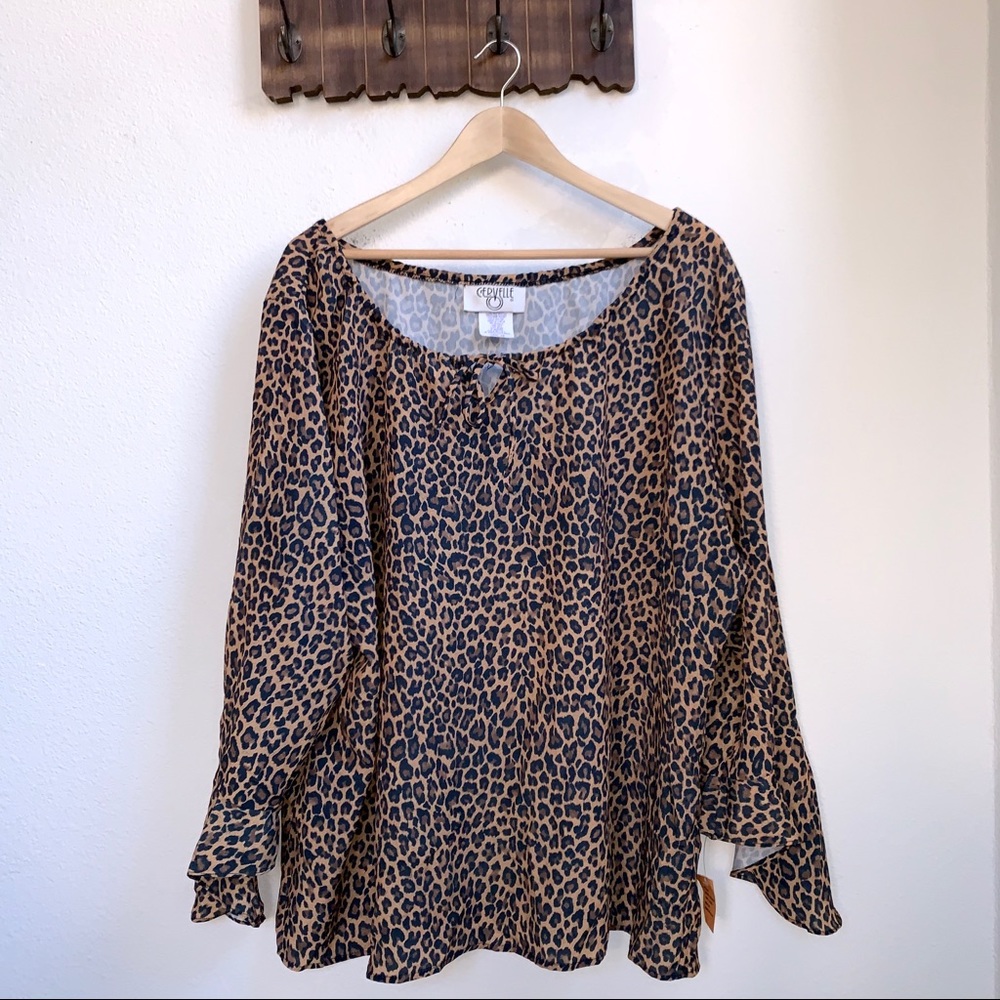 Vintage | Deadstock Leopard Bell Sleeve Blouse - Picture 1 of 6